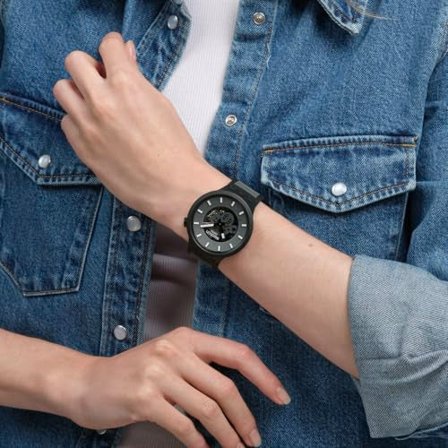 Swatch Big Bold Biosourced Lacquered Unisex Watch Casual Polymer Black Automatic Waterproof Past The Horizon