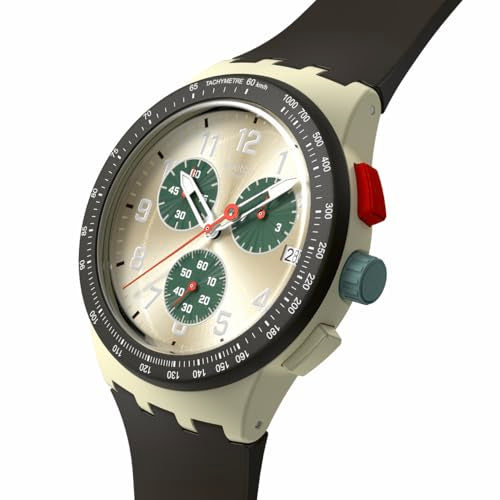 Swatch Chrono 42 Unisex Watch Dress Stainless Steel Beige Quartz Waterproof Obsidian Ink