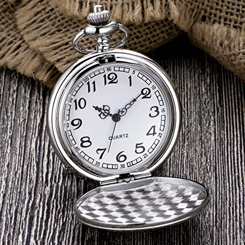 LYMFHCH Smooth Vintage Pocket Watch with Chain, Arabic Numerals Scale Mens Watch Christmas Graduation Birthday Gifts Fathers Day