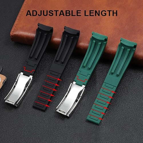 Wentokye 20mm 21mm 22mm Rubber Watch Band for Rolex Watch Strap Soft Curved Replacement Strap for Men & Women （20mm black）