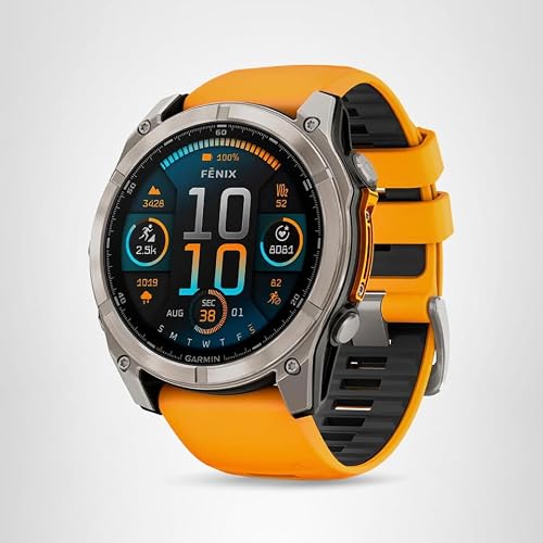 Garmin fēnix® 8 – 51 mm, AMOLED, Sapphire, Premium Multisport GPS Smartwatch, Long-Lasting Battery Life, Dive-Rated, Built-in LED Flashlight, Titanium with Spark Orange/Graphite Band