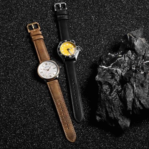 WOCCI 20mm Watch Band, Genuine Leather, Quick Release Replacement Strap, Golden Buckle (Brown)
