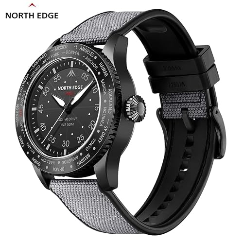 NORTH EDGE Men's Solar Pilot Watch – Quartz Movement, Lightweight, Mineral Glass, Water-Resistant, Eco-Friendly Casual Watch, Model: MACH