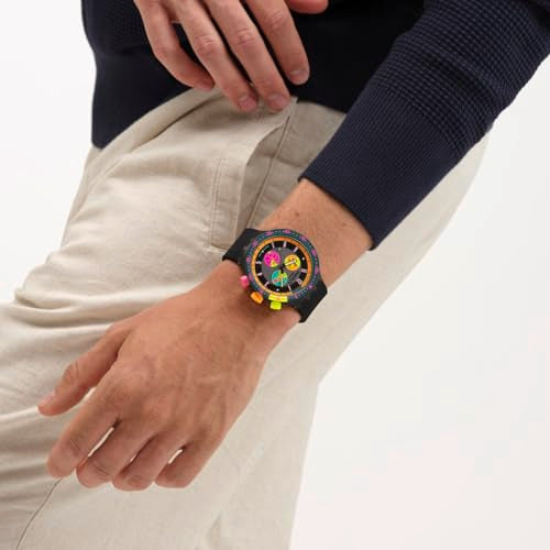 Swatch Big Bold Chrono Unisex Casual Watch Polymer Black Quartz Water Resistant Swatch NEON SEPPIA