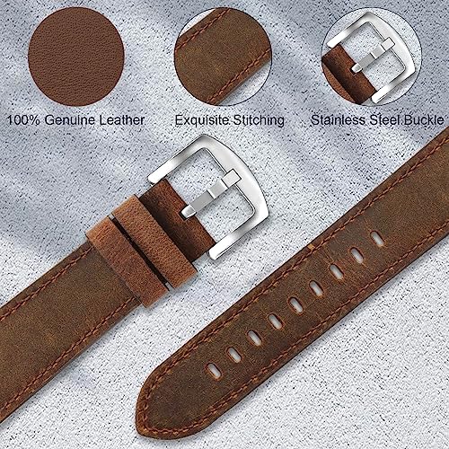 Genuine Leather Bands Compatible for Fitbit Charge 6/ Charge 5 Bands, Classic Replacement Accessories Strap Genuine Leather Wristbands Metal Women Men Retro Walnut