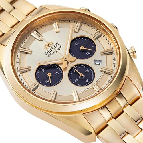 Orient Stretto Solar Chronograph Champagne Dial Gold Colour Strap Men’s Watch RA-TX0301G10B