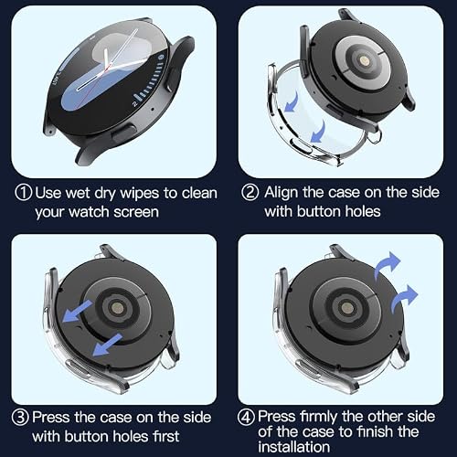 Misxi 2-Pack Hard PC Screen Protector Case for Samsung Galaxy Watch 7 44mm, Anti-Slip Ultra-Thin Scratch Resistant Cover with Tempered Glass for Galaxy Watch7, Transparent