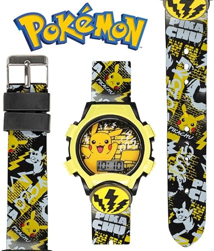 Pokémon Kids Watch – Pikachu Dial, Comfy Strap, Adjustable Fit, Flashing Lights – Pokémon Watch for Boys & Girls– 5.5" to 8"