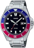 Casio MDV106 Series | Unisex Analog Watch | Blue/Red/Silver | 200M WR | Stainless Steel | 3 Hand Analog | Date Display | Screw Down Crown/Screw Down Caseback | 3 Year Battery
