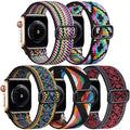 Easuny 5 Pack Stretchy Bands Compatible with Apple Watch 40mm 41mm 42mm 38mm 44mm 45mm 46mm Women, Elastic Fabric Nylon Strap Wristband for iWatch SE 3 2 1 Series 11 10 9 8 7 6 5 4 3 Boho Solo Loop
