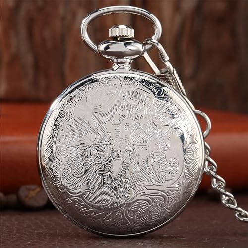 Whodoit Classic Sliver Shiny Arabic Numeral Men's Quartz Pocket Watch, Pocket Watches Gift Quartz Movement for Men with Chain-Sliver