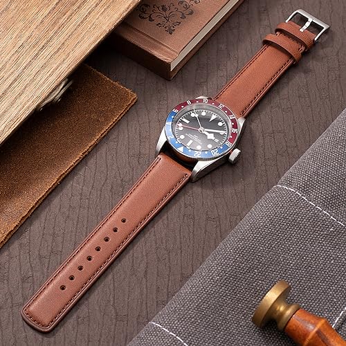 SEURE Quick Release Watch Band,Top Genuine Leather Watch Straps 19mm 20mm 21mm 22mm 24mm for Men and Women (20mm, Dark brown-Silver)