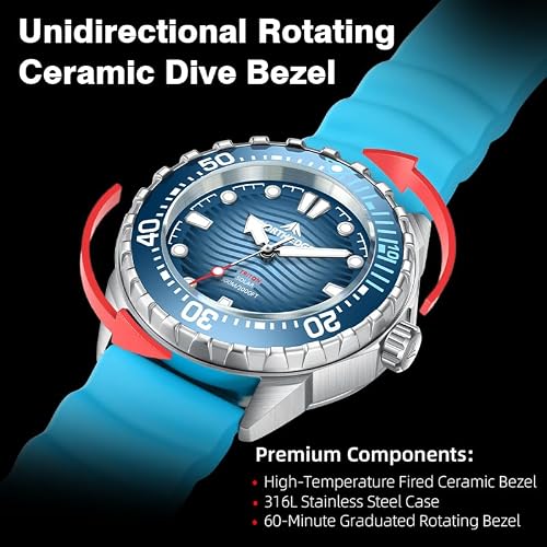 NORTH EDGE Triton Solar Dive Watch, 300M, Blue Silicone Strap