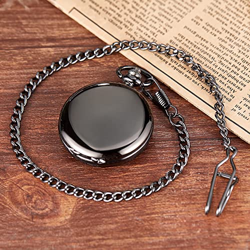 Realpoo SwitchMe Smooth Black Pocket Watch for Men Quartz Arabic Digital Dial with Chain,Smooth Quartz Men's Pocket Watch for Father's Day Christmas Gift - Black