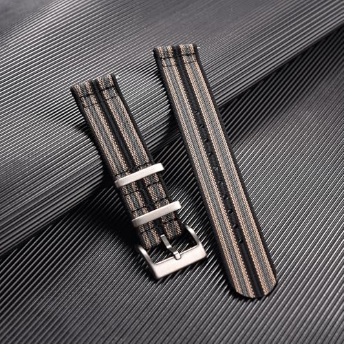 JWNSPA Two Piece Quick Release Ballistic Ribbed Nylon Watch Strap,18/20/22 mm Replacement Watch Bands for Men Women (Black Khaki Gray, 20mm)