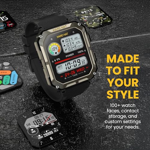 Hard Hat Watches - Rugged Smart Watch for Men, Original Smartwatch, Waterproof Smart Watch for Construction Work Men, with Fitness Trackers, Heart Rate Monitor, IP68, Pedometer, Workout Modes & More