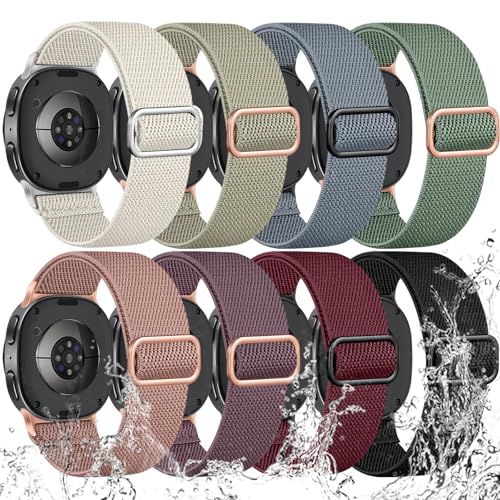 8 Pack Stretchy Band Compatible with Samsung Galaxy Watch 8 Band 40mm 44mm, Samsung Galaxy Watch 8 Classic 46mm, Soft Nylon Fabric Water-Resistant Elastic Solo Loop Sport Replacement Straps for Women Men