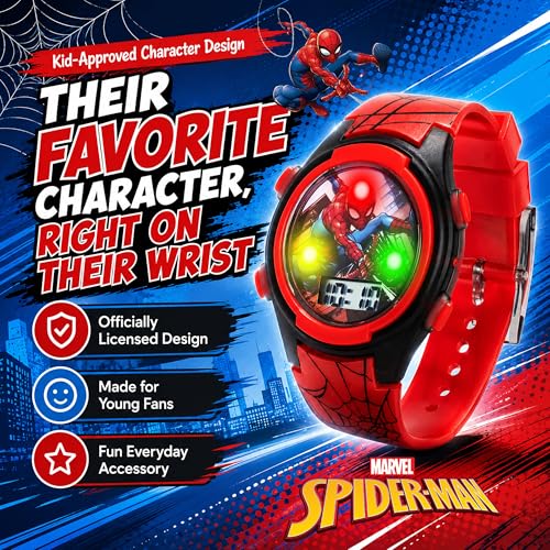 Accutime Marvel Spider-Man Digital Watch for Kids – Durable Plastic Timepiece, LCD Display, Quartz Accuracy, Iconic Spiderman Imagery