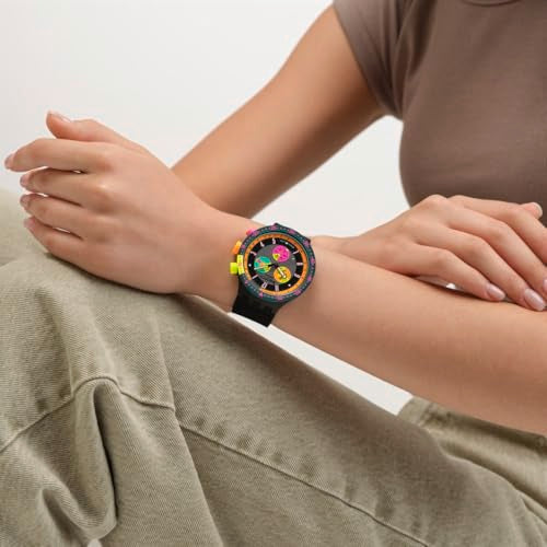 Swatch Big Bold Chrono Unisex Casual Watch Polymer Black Quartz Water Resistant Swatch NEON SEPPIA