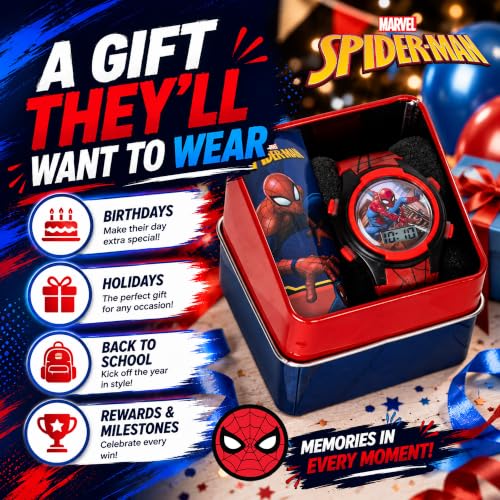 Accutime Marvel Spider-Man Digital Watch for Kids – Durable Plastic Timepiece, LCD Display, Quartz Accuracy, Iconic Spiderman Imagery