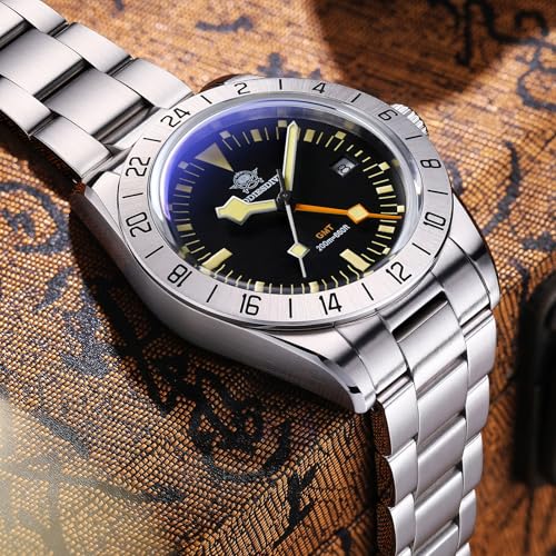 ADDIESDIVE Men's Watches GMT Watch Quartz, Dual Time, Quickset Date with Screw Down Crown, Swiss Movement Waterproof 200M Luminous AD2036 GMT Watch for Men