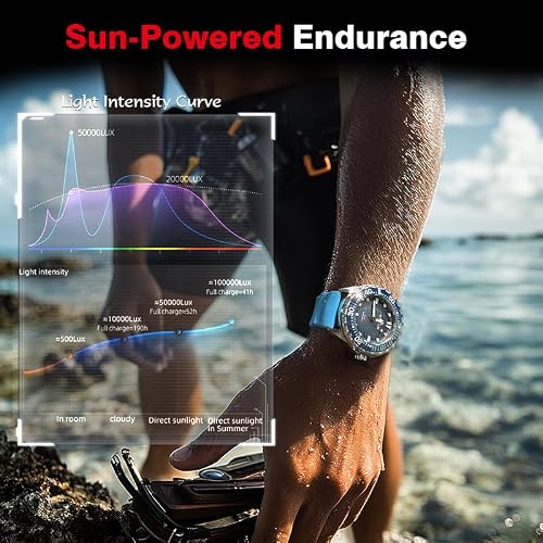 NORTH EDGE Triton Solar Dive Watch, 300M, Blue Silicone Strap