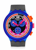 Swatch Big Bold Chrono Biosourced Unisex Watch Casual Polymer Blue Automatic Waterproof Swatch Neon Party to The Max