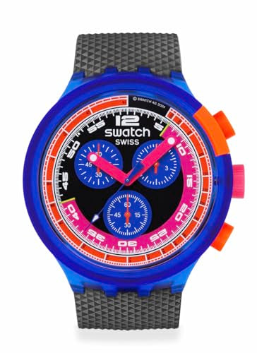 Swatch Big Bold Chrono Biosourced Unisex Watch Casual Polymer Blue Automatic Waterproof Swatch Neon Party to The Max