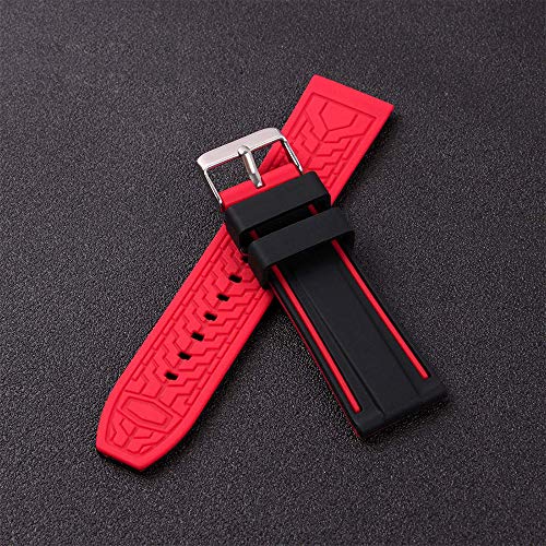 Narako Silicone Watch Bands Divers Model Replacement Rubber Watch Strap 20mm 22mm 24mm 26mm Waterproof Line Bicolor Silver Buckle for Men and Women Sport (22mm, Red)