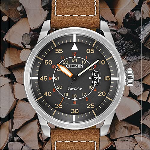 Citizen Men’s Eco-Drive 3-Hand Date Avion Watch with Leather Strap (Style: AW1361:10H)