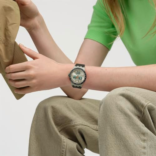 Swatch Chrono 42 Unisex Watch Dress Stainless Steel Beige Quartz Waterproof Obsidian Ink