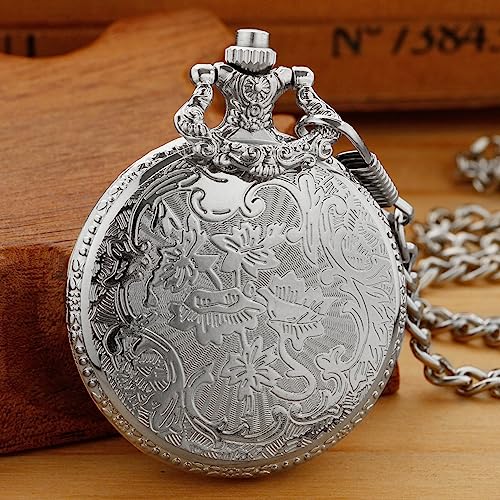 Realpoo Hollow Quartz Right Locomotive Sliver Gold Quartz Pocket Watch for Men,Arabic Numerals White Dial Pocket Watches with Chain for Men - Sliver Gold