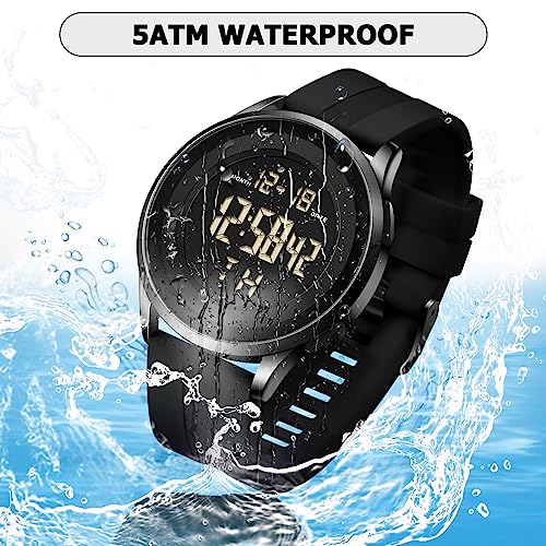 COSSINIGE Mens Digital Waterproof Military Watch for Men Silver Dive Tactical Sports Minimalist Ultra-Thin Wrist Watch