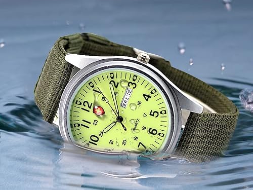 Gosasa Unisex Military Watches Sport Textile Nylon Strap Luminous Fashion Watch Analog Display Quartz Waterproof Casual Wristwatch (Green Luminous)