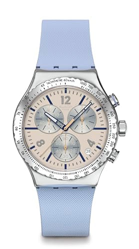 Swatch New Irony Chrono Unisex Dress Watch Stainless Steel Blue Quartz Water Resistant BLUESHIFT Glow