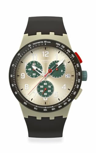 Swatch Chrono 42 Unisex Watch Dress Stainless Steel Beige Quartz Waterproof Obsidian Ink