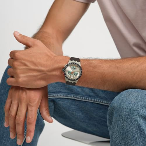 Swatch Chrono 42 Unisex Watch Dress Stainless Steel Beige Quartz Waterproof Obsidian Ink