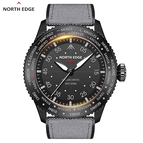 NORTH EDGE Men's Solar Pilot Watch – Quartz Movement, Lightweight, Mineral Glass, Water-Resistant, Eco-Friendly Casual Watch, Model: MACH