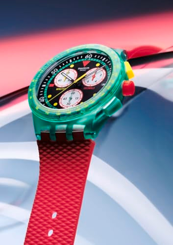Swatch Chrono 42 Unisex Casual Watch Polymer Green Quartz Water Resistant Swatch NEON Emerald Chrono