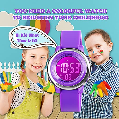 cofuo Kids Digital Sport Waterproof Watch for Girls Boys, Kid Sports Outdoor LED Electrical Watches with Luminous Alarm Stopwatch Child Wristwatch