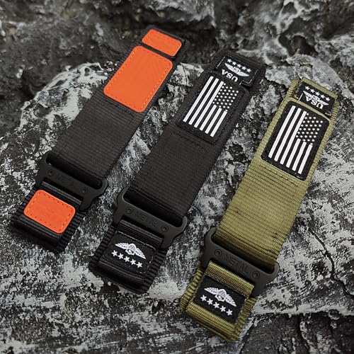 Abanen Rugged Tactical Nylon Watch Band for Garmin Instinct 3 E 45mm/ Instinct 2 Solar, Sport Strap with Stars-Stripes Flag for Instinct E 45mm/ Tactical/Tide/Esports (Green)