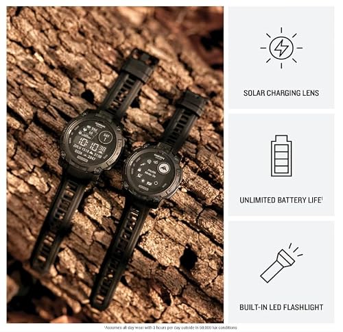 Wearable4U Garmin Instinct 3 Tactical Edition, Solar Charging Display, 45mm, Rugged Outdoor GPS Smartwatch, Applied Ballistics Support, LED Flashlight, Multi-Band GPS Black Earbuds Bundle