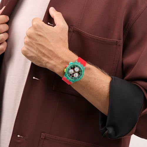 Swatch Chrono 42 Unisex Casual Watch Polymer Green Quartz Water Resistant Swatch NEON Emerald Chrono