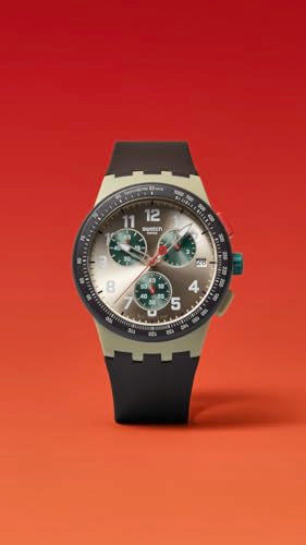 Swatch Chrono 42 Unisex Watch Dress Stainless Steel Beige Quartz Waterproof Obsidian Ink