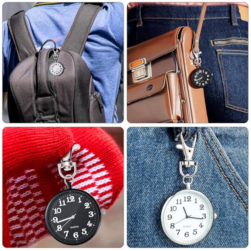 Junkin 2 Pieces Clip on Pocket Watch with Keychain, Nurse Watch with Key Buckle Unisex, Portable Hanging Digital Clip Fob